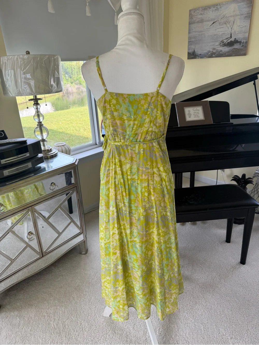On Twelfth Wrap dress soft green watercolor florals flowing summer womens